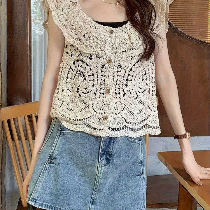 The Ruffle Button Crochet Cardigan