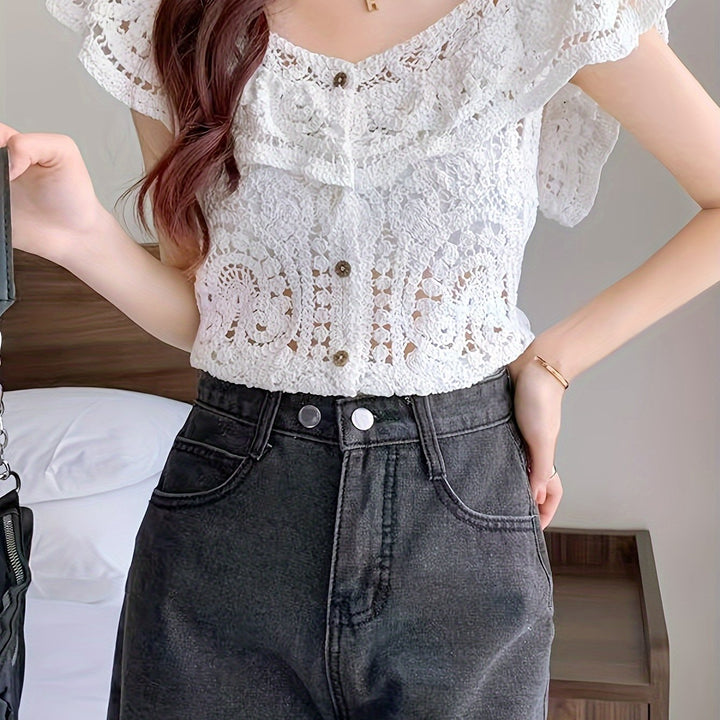 The Ruffle Button Crochet Cardigan