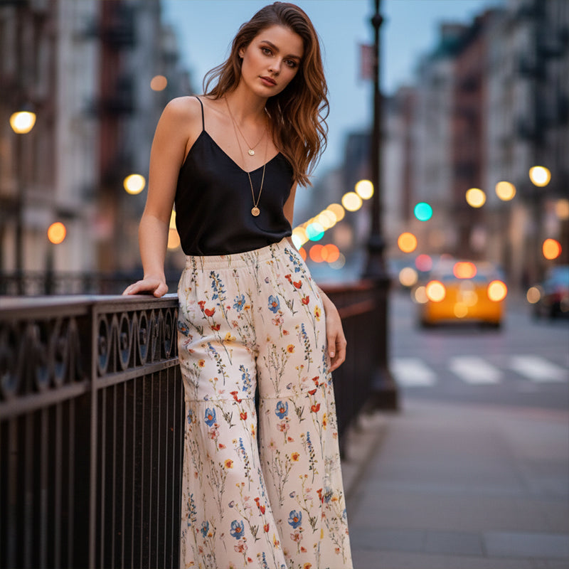The Lunara Wide-Leg Trousers — Floral Everyday Essential