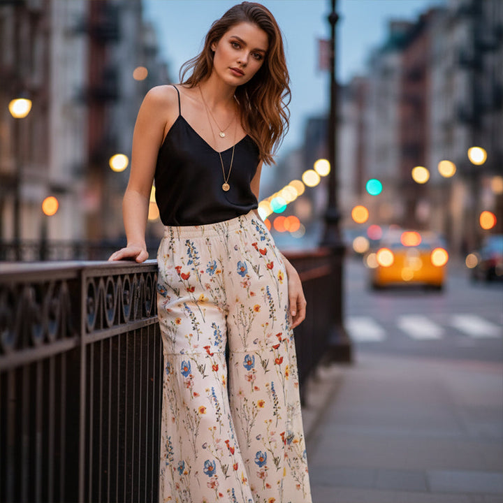 The Lunara Wide-Leg Trousers — Floral Everyday Essential