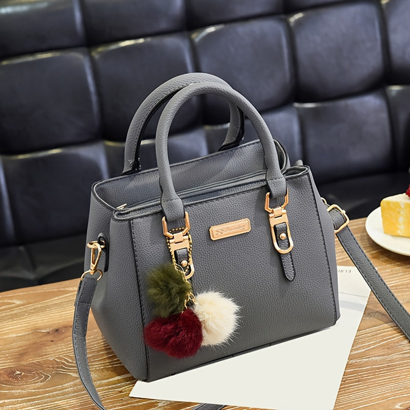 Pom-Pom Double-Layer Shoulder Bag