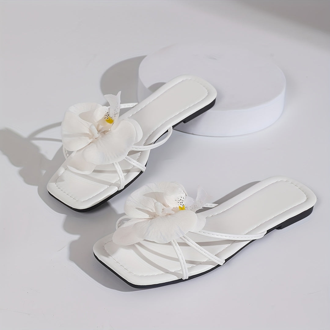 The Floral Square-Toe Flip-Flops