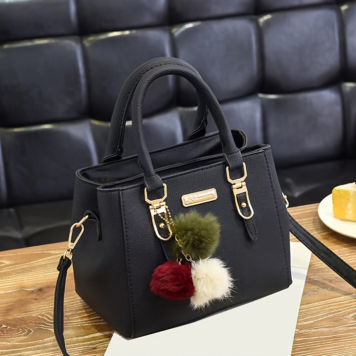 Pom-Pom Double-Layer Shoulder Bag