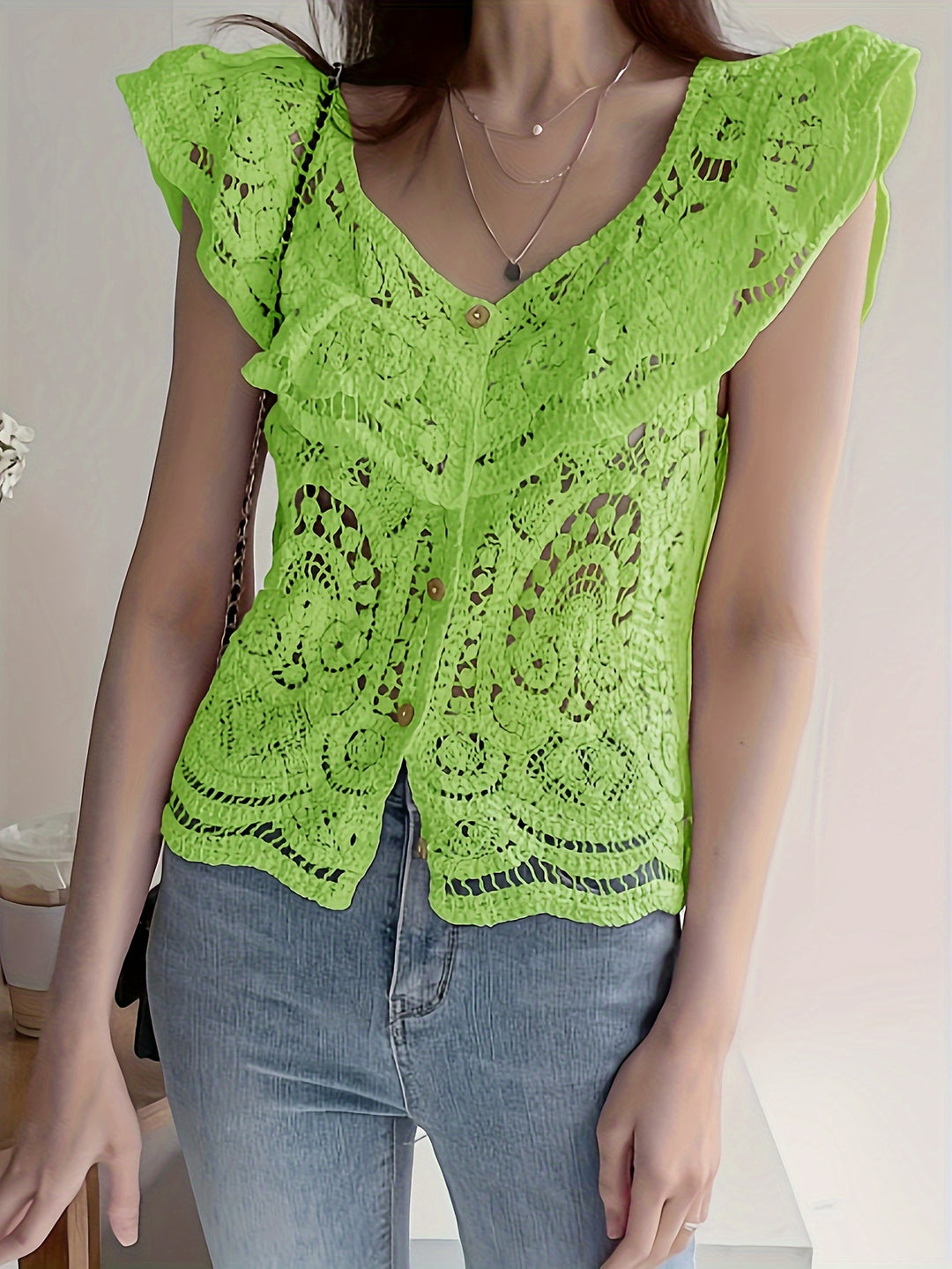 The Ruffle Button Crochet Cardigan
