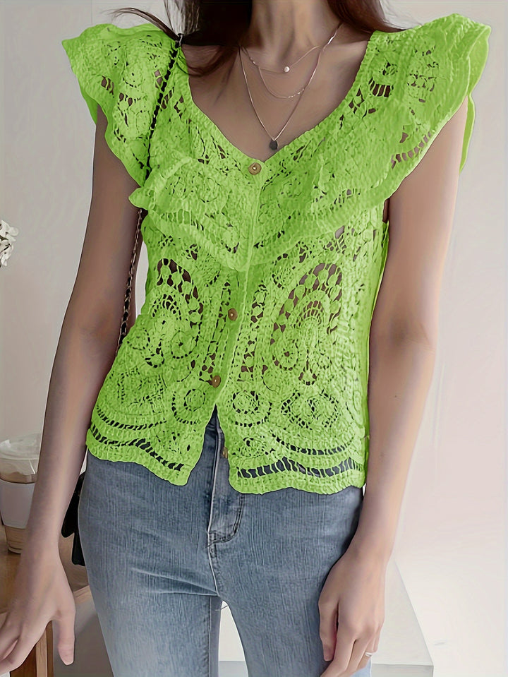 The Ruffle Button Crochet Cardigan