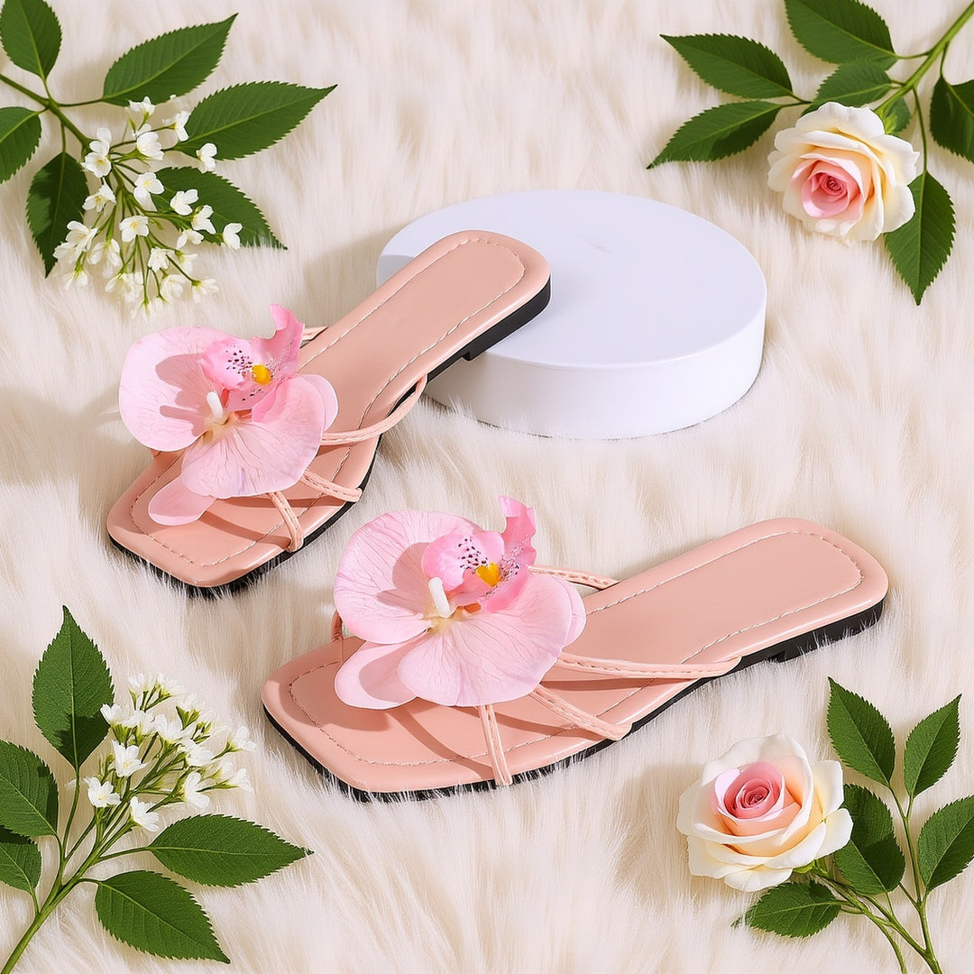 The Floral Square-Toe Flip-Flops