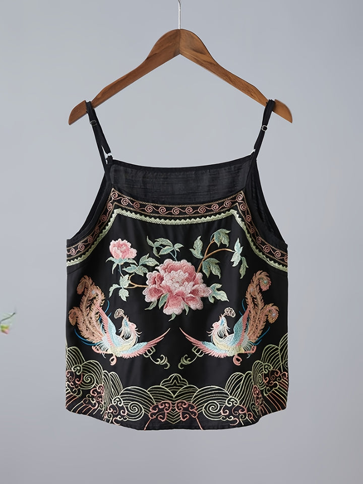 Retro Embroidered Cami — Vintage Floral Tank Top