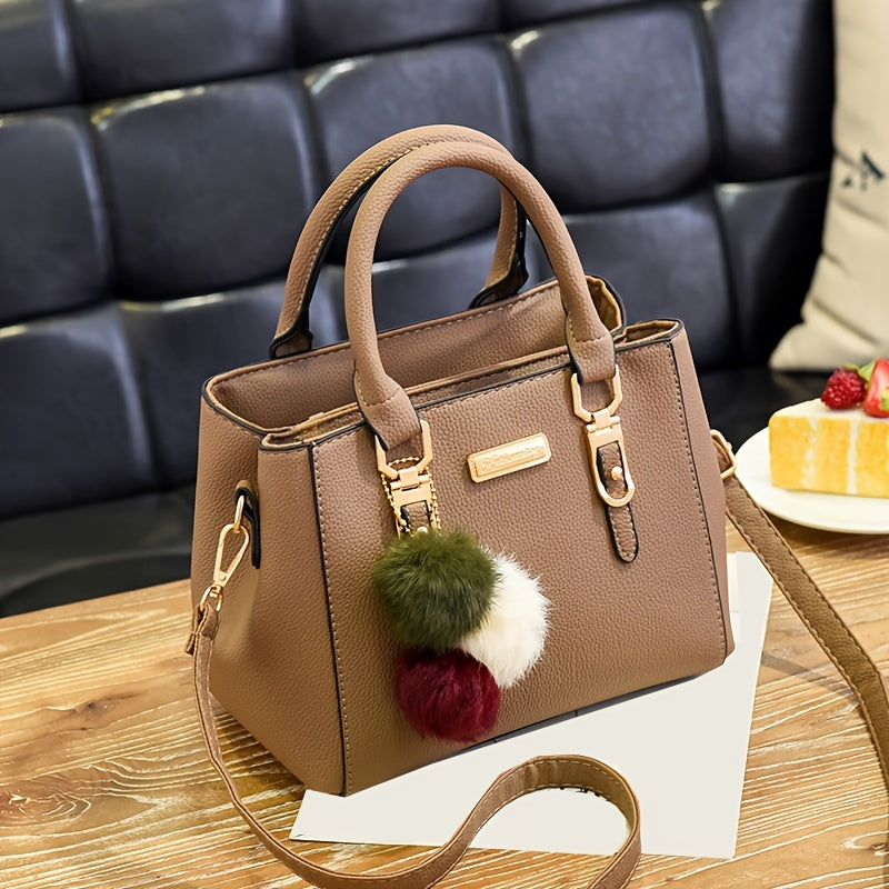 Pom-Pom Double-Layer Shoulder Bag
