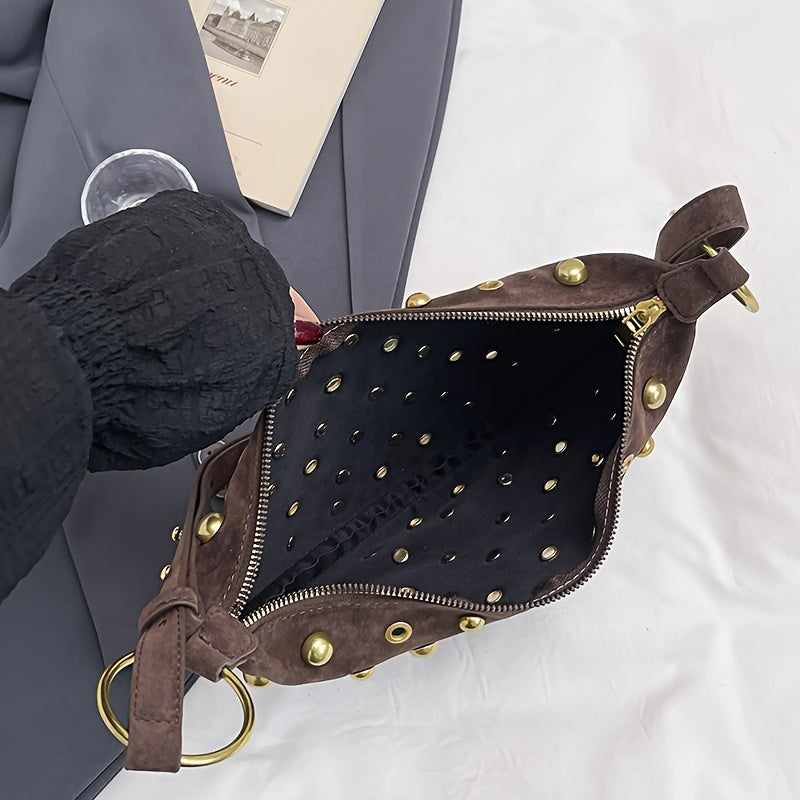 Raven Retro Rivet Crescent Bag – Punk & Street Style