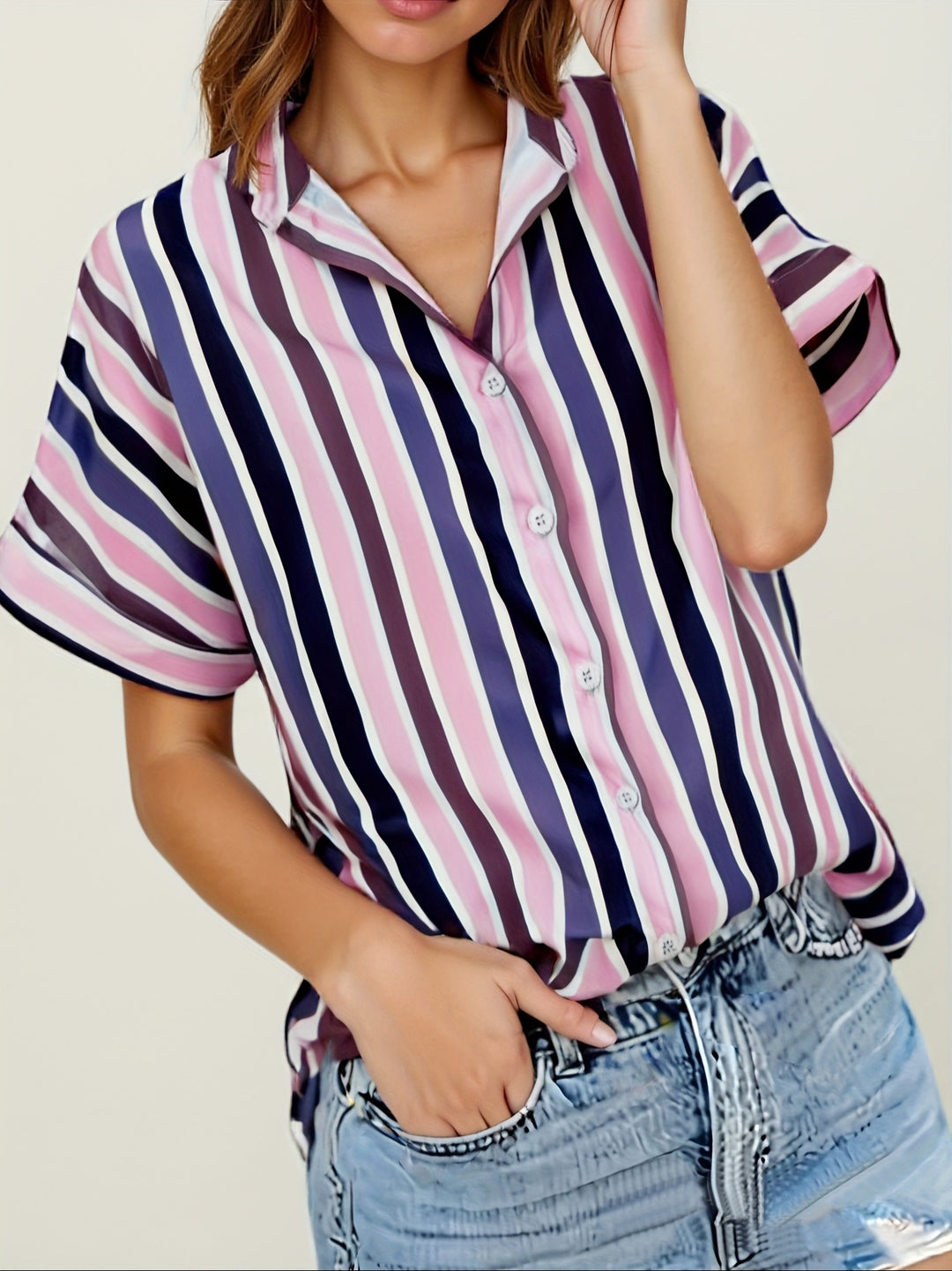 The Striped Stand-Collar Blouse