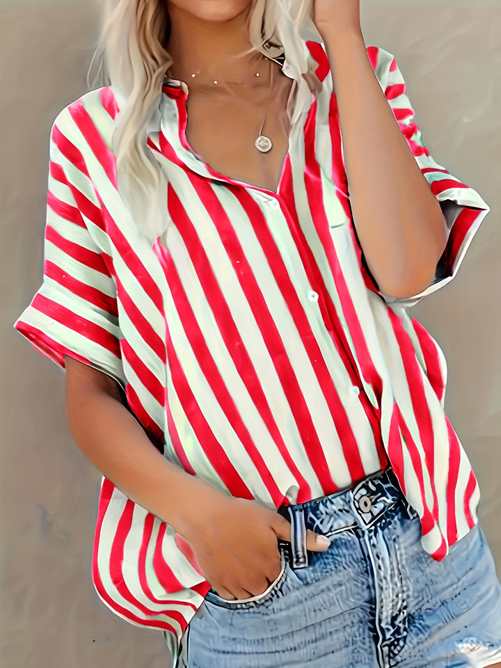 The Striped Stand-Collar Blouse