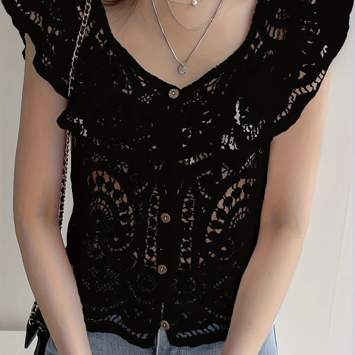 The Ruffle Button Crochet Cardigan