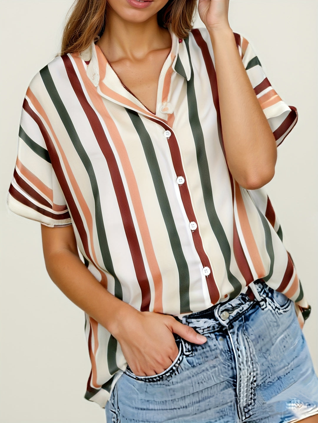 The Striped Stand-Collar Blouse