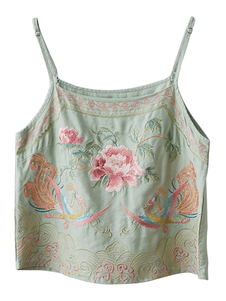 Retro Embroidered Cami — Vintage Floral Tank Top