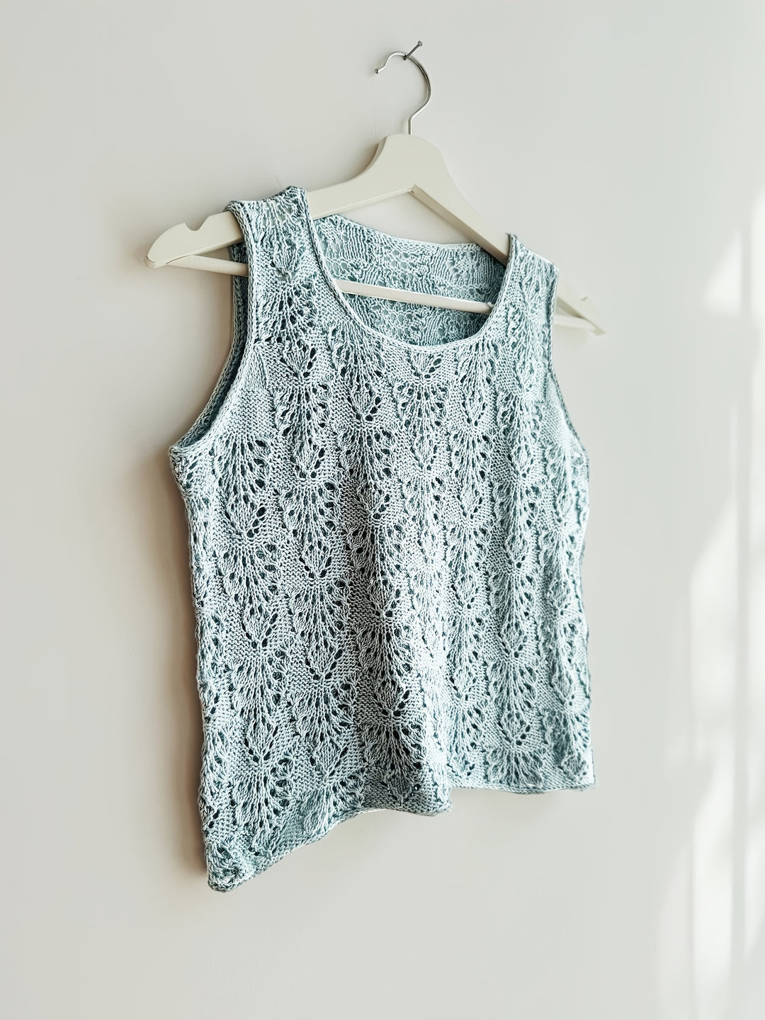 Light Blue Crochet Pullover — Refined Knit Top