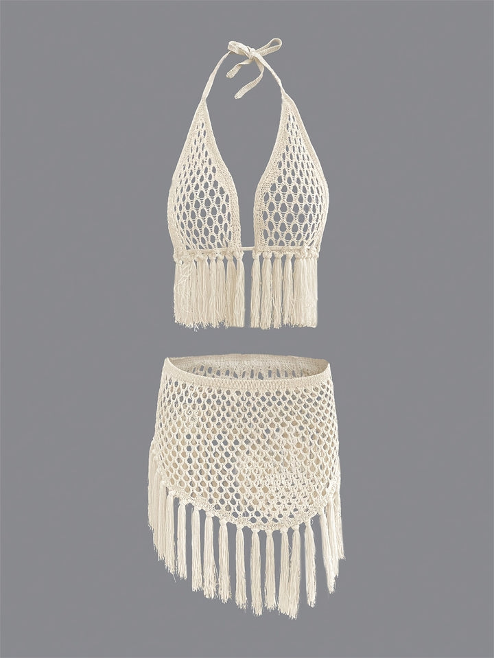 The Lace-Up Halter & Fringe Skirt Set