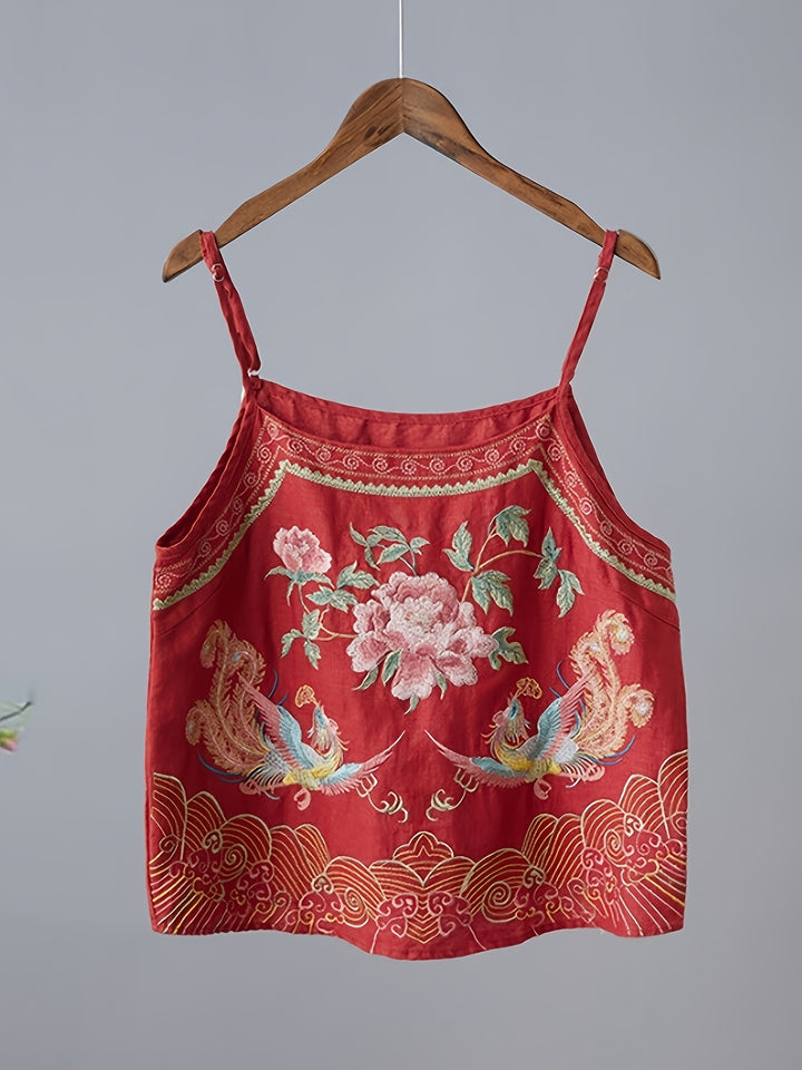 Retro Embroidered Cami — Vintage Floral Tank Top