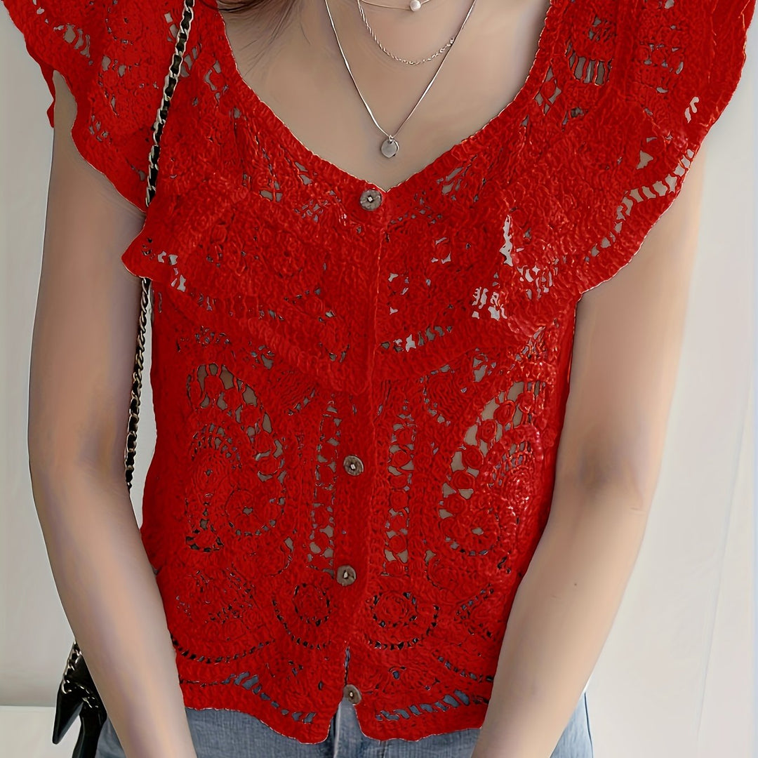 The Ruffle Button Crochet Cardigan