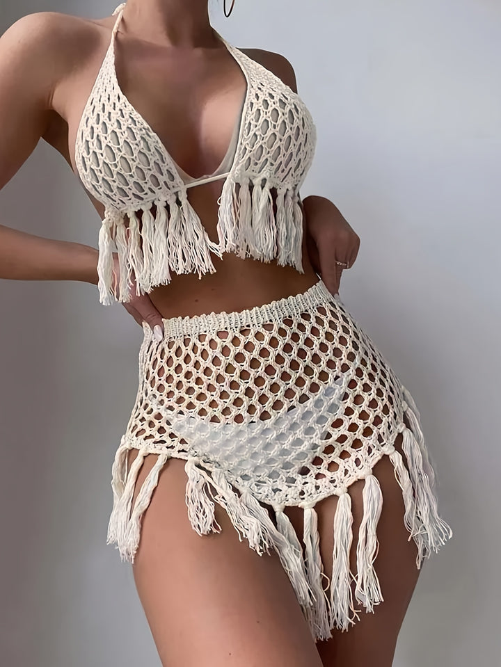 The Lace-Up Halter & Fringe Skirt Set