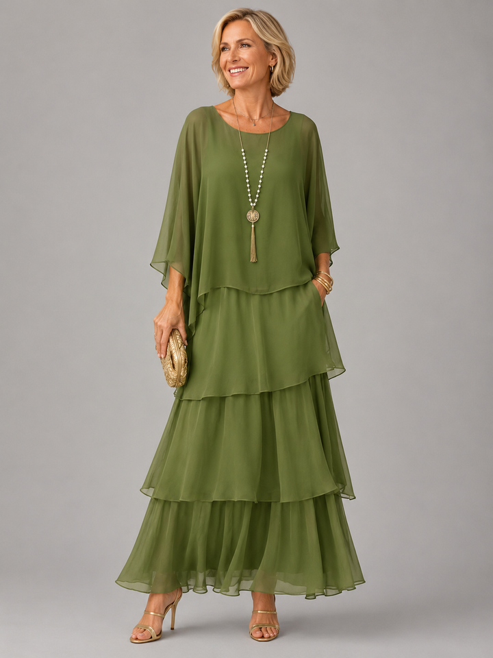 Lara Flowing Maxi Dress — Elegant Layered Drape