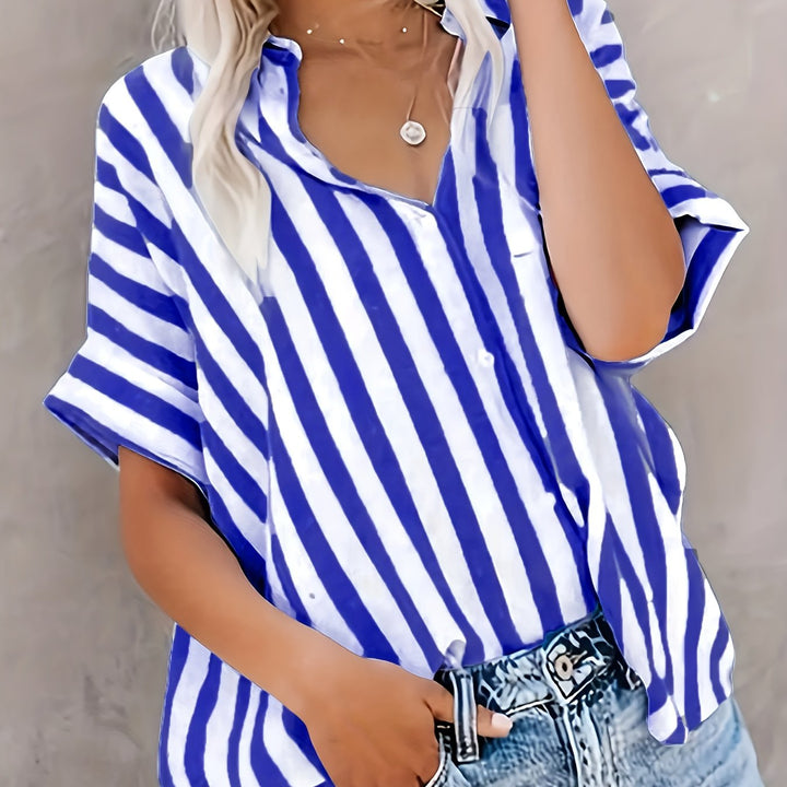 The Striped Stand-Collar Blouse