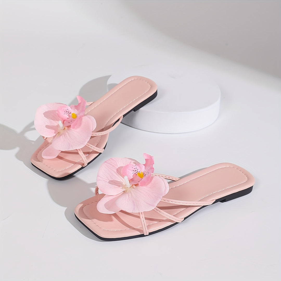 The Floral Square-Toe Flip-Flops