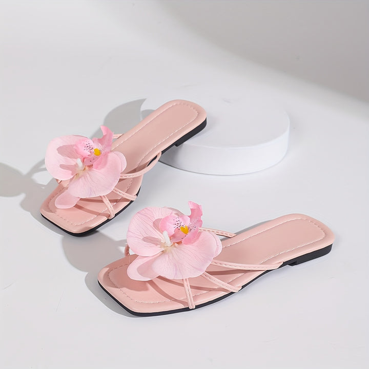The Floral Square-Toe Flip-Flops