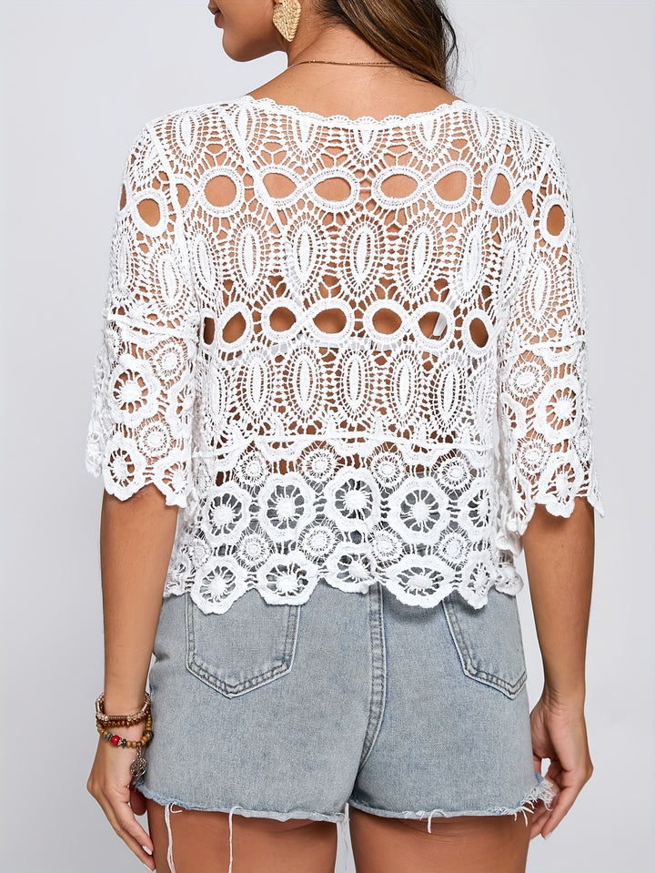 The Round Neck Hollow Sunscreen Top