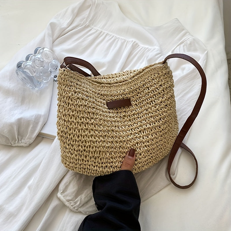 The Sienna Woven Crossbody — Handmade Crescent Bag