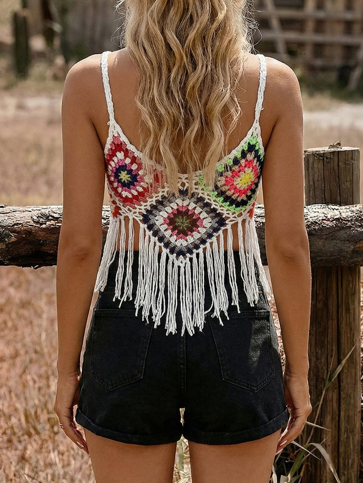 The Boho Fringe Chiffon Crop Top