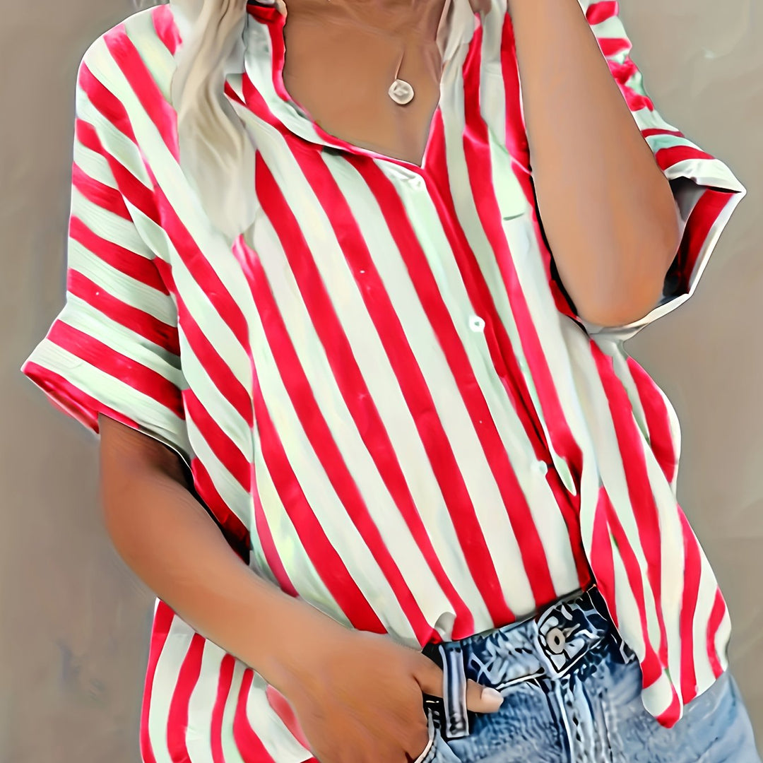 The Striped Stand-Collar Blouse