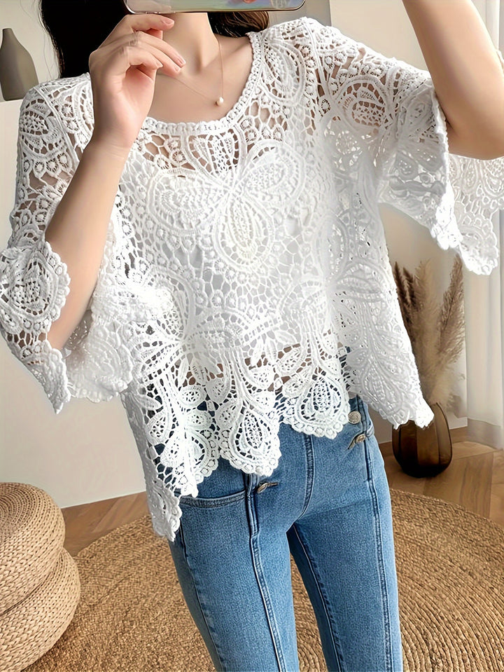 The Lace Trim Printed Blouse