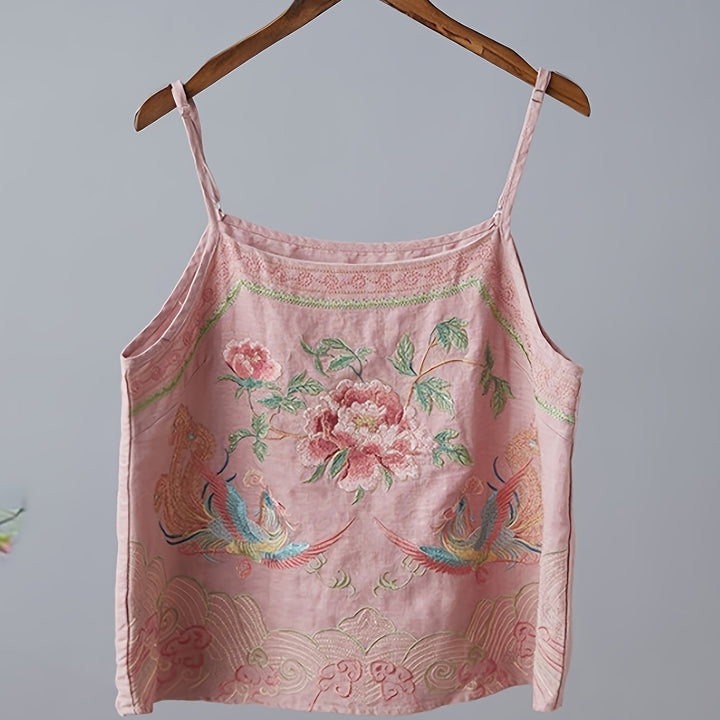Retro Embroidered Cami — Vintage Floral Tank Top