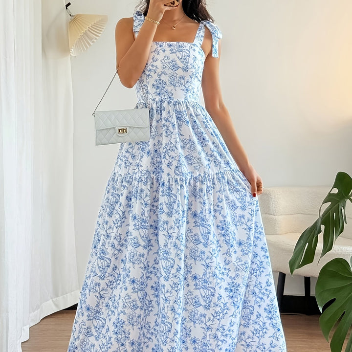 Floral Print Vacation Dress — Light Blue Summer Dress