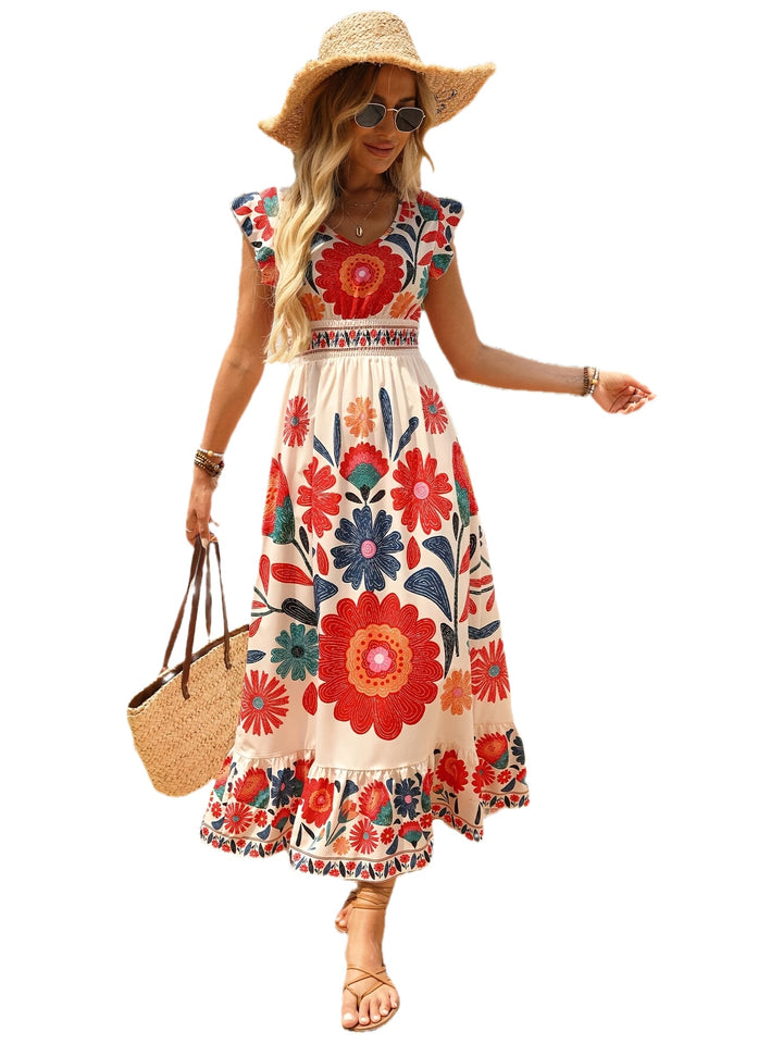 The Floral Bohemian Ruffle Maxi Dress