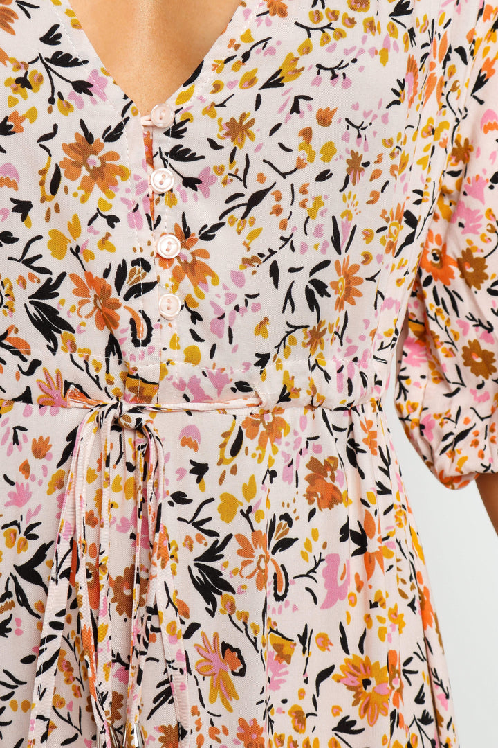 Kelda Floral Maxi Dress — Romantic Tiered V-Neck