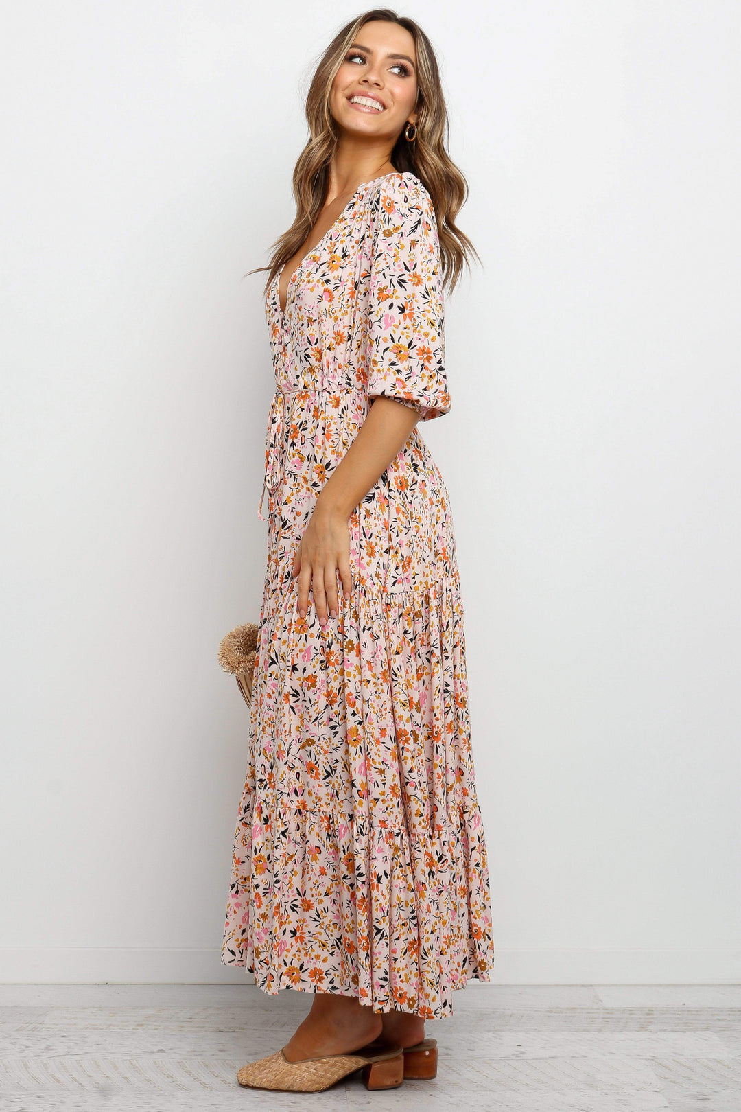 Kelda Floral Maxi Dress — Romantic Tiered V-Neck