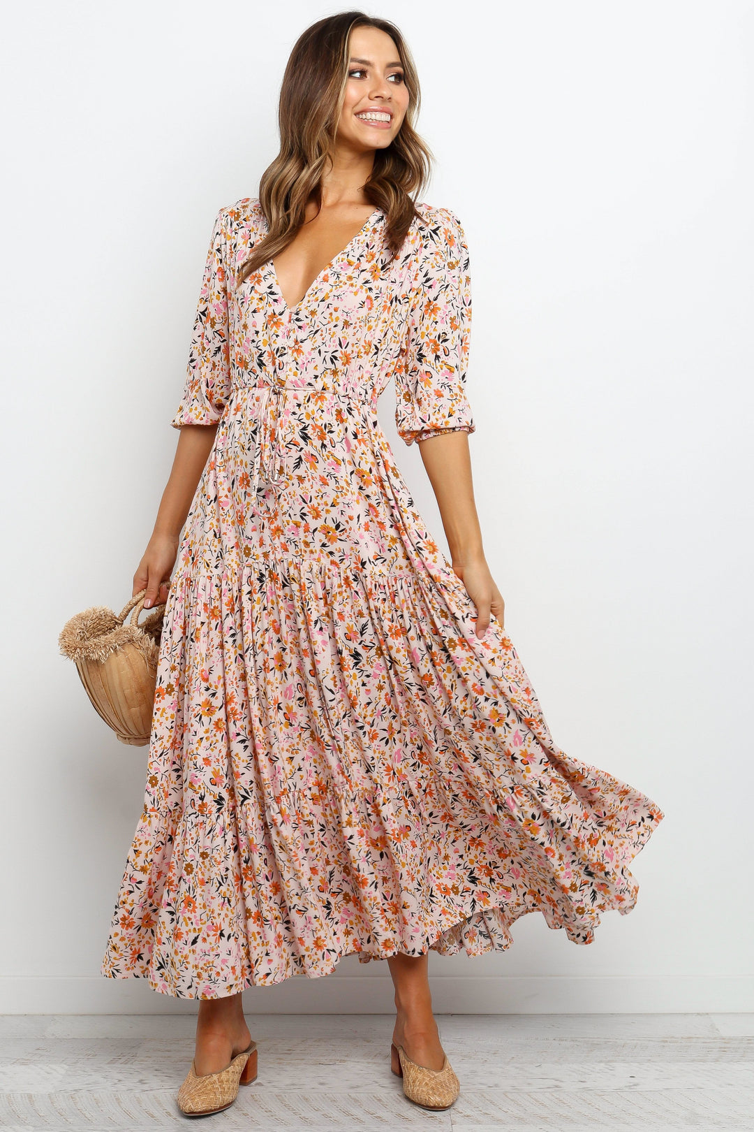 Kelda Floral Maxi Dress — Romantic Tiered V-Neck